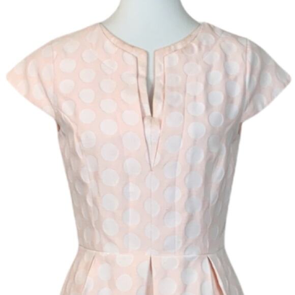 Helene Berman London Pink White Dot Cap Sleeve Pleat A-line Pockets Dress Size 4 - Picture 5 of 12